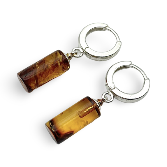 Silver amber earrings