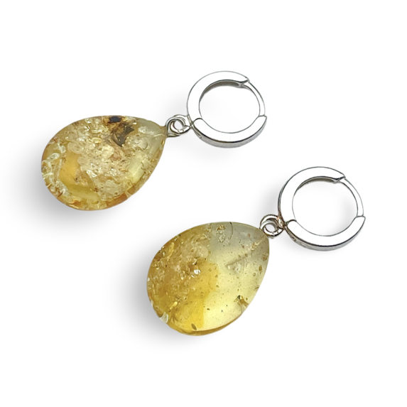 Silver amber earrings