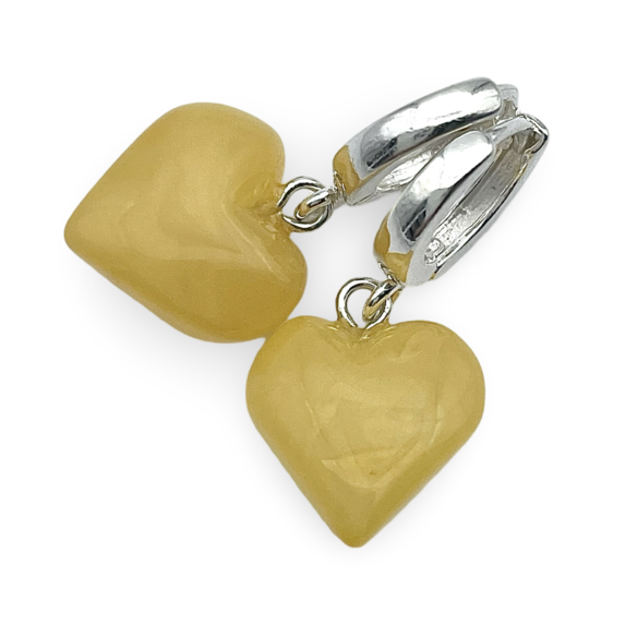 Silver amber earrings «Hearts»