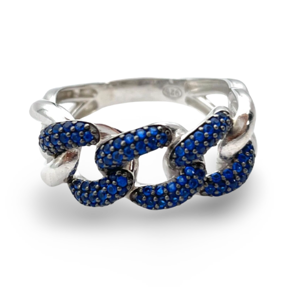 Silver Braided ring with blue zircons