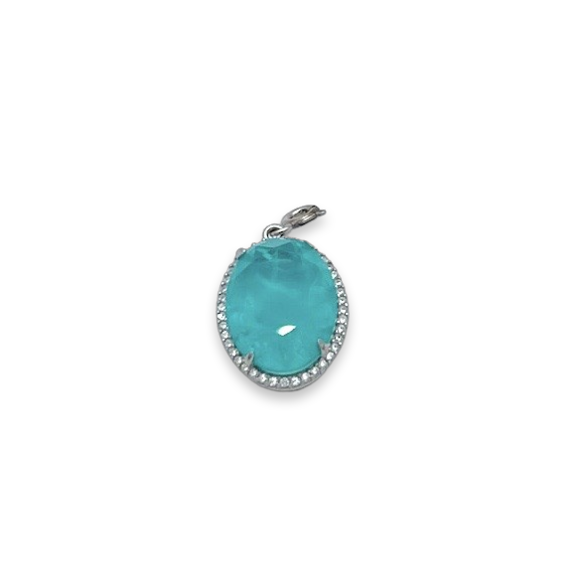 Silver pendant with paraiba and zircons