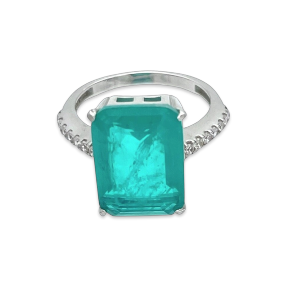 Silver ring with Paraiba and zircons